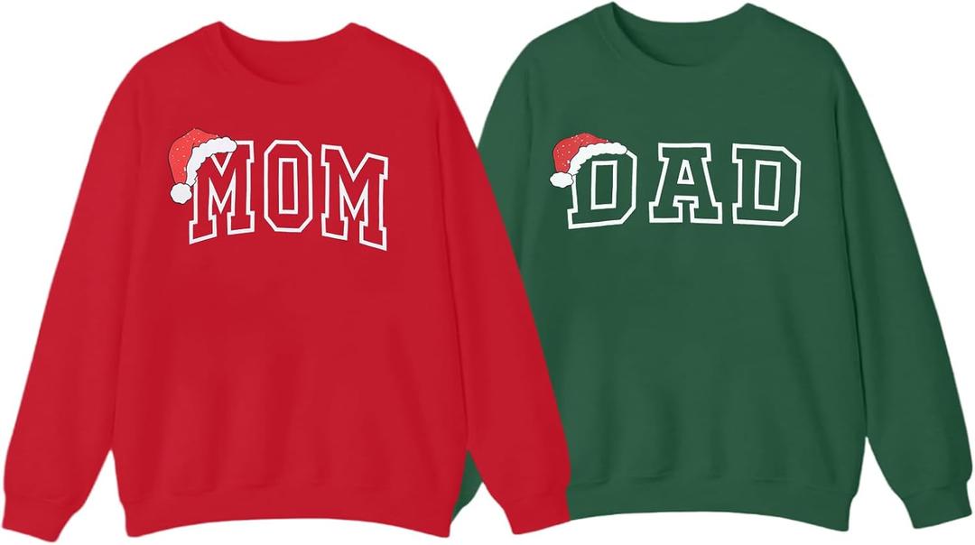 ASTANFY Couples Christmas Sweaters Mom and Dad Sweatshirts Family Christmas Shirts Long Sleeve (Green)