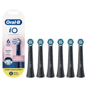 Oral-B iO Gum & Sensitive Replacement Heads, Electric Toothbrush Brush Heads, Black, 6 Count