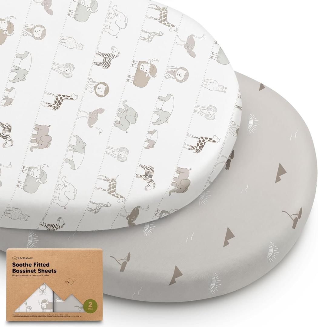 2-Pack Organic Bassinet Sheets for Girls, Boys - 100% Cotton Bassinet Mattress Sheets Compatible with Halo Bassinest Swivel Sleeper, Graco,Baby Delight,Chicco,Unisex Fitted Bassinet Sheets (Savannah)