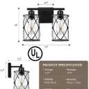 2-Light Black Bathroom Light Fixtures, 13.8 Inch Modern Bathroom Vanity Lighting Fixtures Over Mirror with Clear Glass and Metal Cage Wall Sconce Lights for Bath, E26, CH9176BK-2W