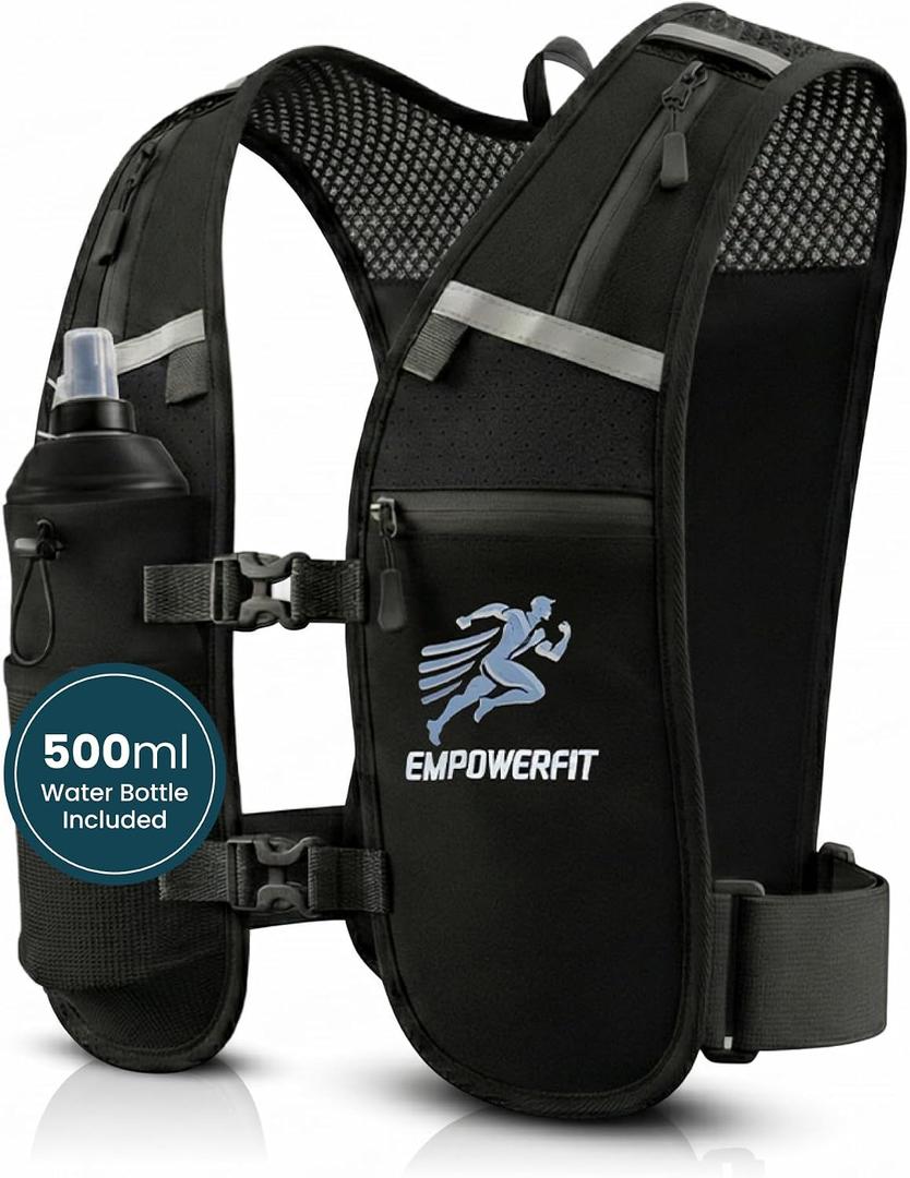 Running Hydration Vest with 500ml Soft Bottle Lightweight Running Pack for Men & Women, Breathable Mesh, Reflective, 6 Pockets
