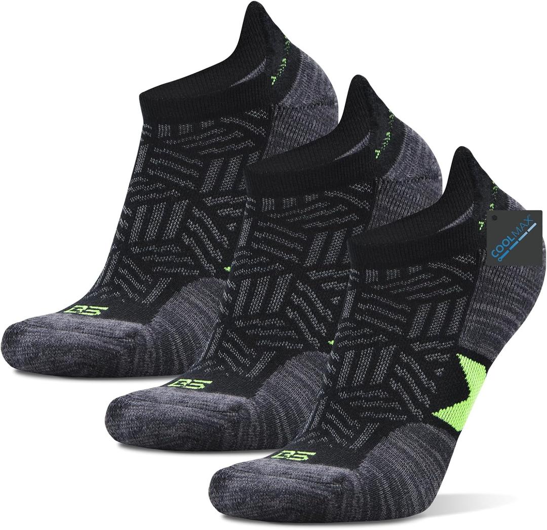 Busy Socks 3 Pack Mens Low Cut Cotton Moisture Wicking Lightweight Breathable Comfy Running Jogging Ankle Sport Coolmax Socks for Women Sweaty Feet, Large, Black