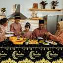 2 x 2 Pcs Ramadan Tablecloth - Plastic Black Gold Ramadan Kareem Table Cloth, Disposable Rectangle Eid Moon Star Table Cover for Ramadans Mubarak Home Party Supplies Decorations Table Decor, 108 x 54 Inch