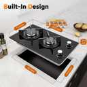 Gas Stove 2 Burner, Propane Cooktop 12 Inch, Built-in Gas Cooktop Black Tempered Glass Stove Top with Thermocouple Protection, LPG/NG Dual Fuel Hob for Apartment, Kitchen, RV