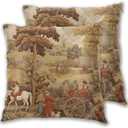 Vintage French Toile Country Throw Pillow Covers 18 X 18 Inch Set of 2 Pillow Cases Decoration Cushion Cover for Sofa Bedroom Living Room Outdoor