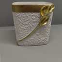 Hymmah Bathroom Trash Can 1.8 Gallon(7 Liter) Small Kitchen Garbage Can,Decor Wastebasket for Bedroom Office,Resin Hand-Carved Colla Lotus White&Gold