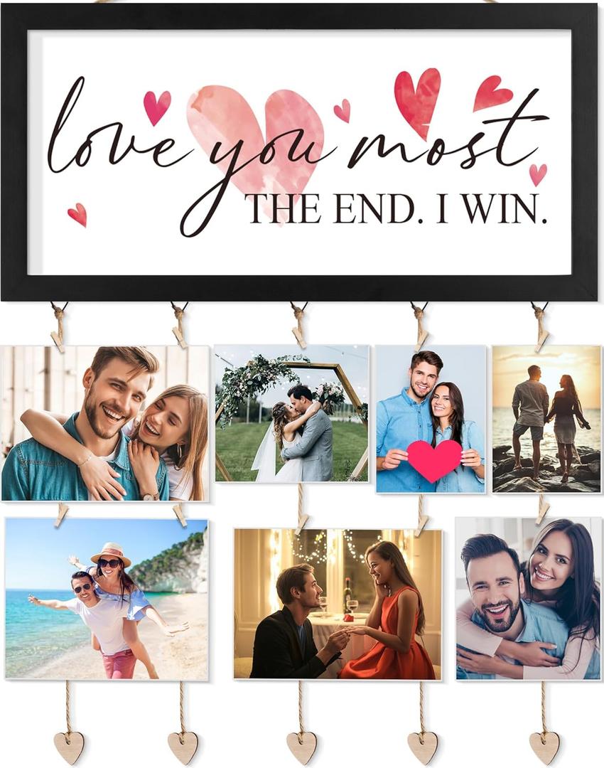 Valentines Card Holder Display Collage Picture Frames For Wall Interchangeable Holiday Decor Clips Photo Holders Valentines Day Hanging Sign Wooden Photo Holder for Gift Card Holder Valentine Decor (Black)