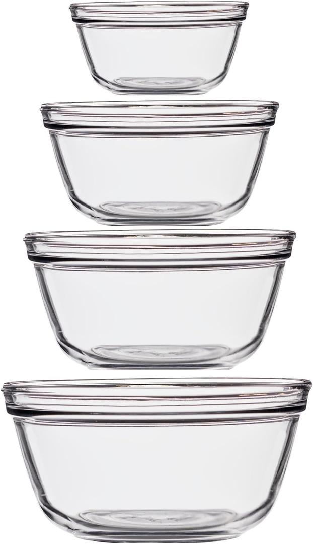 Anchor Hocking 4 Piece Glass Mixing Bowls Set Durable, Microwave, Oven, and Dishwasher Safe Perfect for Prep, Mixing, Serving, and Storage Made in USA