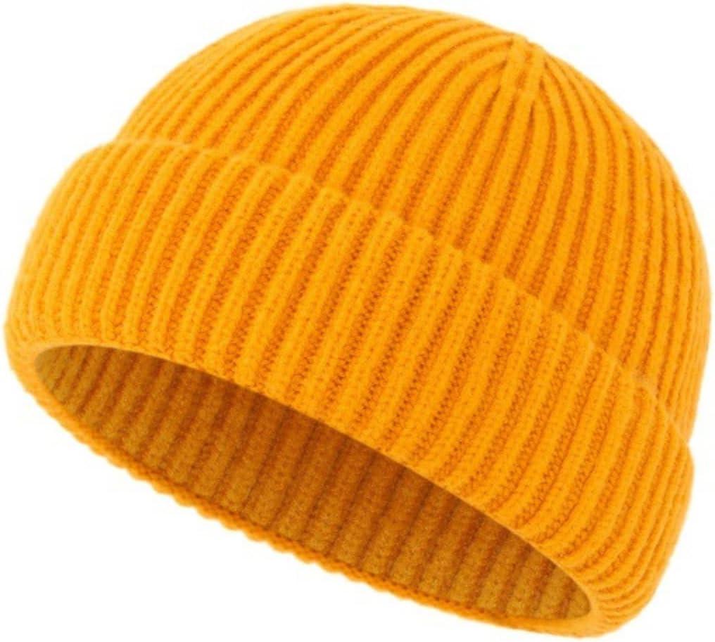 Stylish Faux Wool Knit Short Cuff Fisherman Beanie for Men and Women Unisex Warm Winter Hat (Orange)
