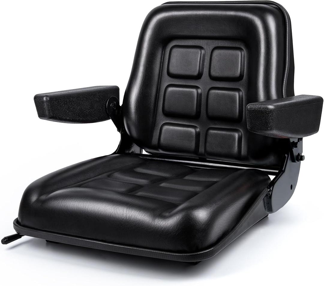 SEATIN Universal Forklift Seat with Adjustable Mounting Holes, Armrests & Micro Switch Foldable Tractor Seat for Mowers,Skid Steer Loaders,Backhoe,Telehandler (with Armrest)