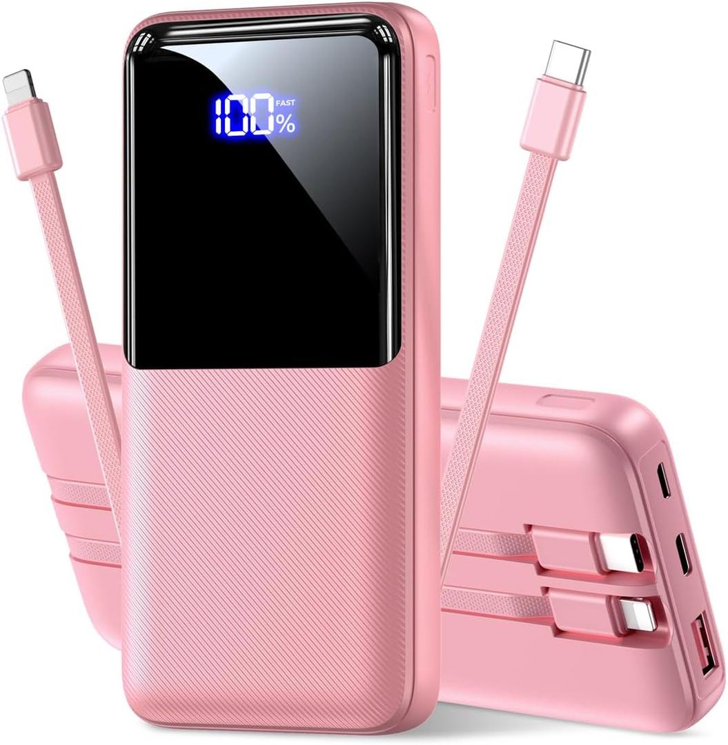 Portable Charger Power Bank - 20,000mAh Battery Pack Portable Phone Charger with Built in Cable 22.5W Fast Charging Powerbank Compatible with iPhone Android Samsung Phone, Travel Camping Essential