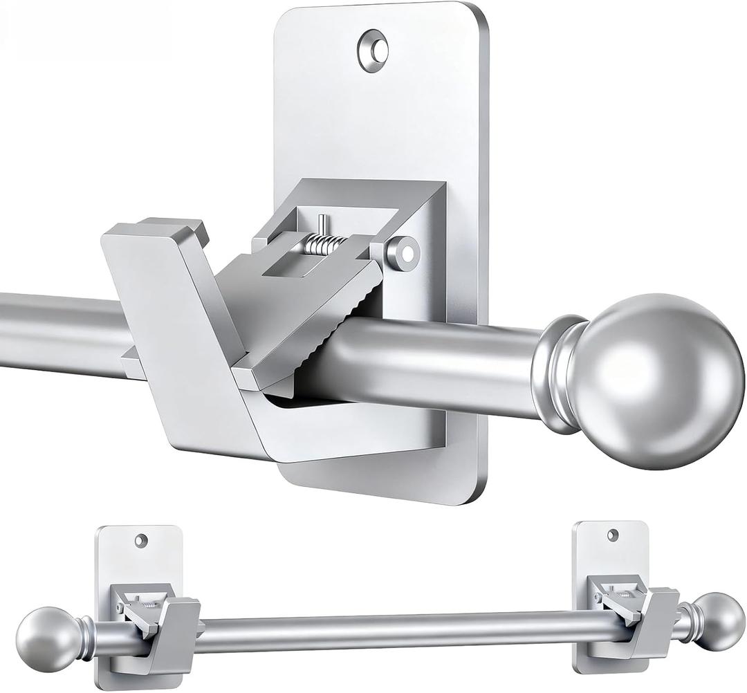 Heavy Duty Curtain Rods No Drilling for Windows 30 to 90 Inches,5/8 Inch Diameter No Drill Small Curtain Rod Set with Adhesive Brackets, Silver