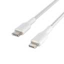 Belkin BoostCharge Nylon Braided USB C to Lightning Cable 6.6ft/2M - MFi Certified 18W Power Delivery iPhone Charger Cord - Apple Charger USB C Cable - Fast Charging for iPhone 14, iPhone 13 - White (6.6 ft)