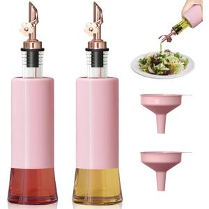 MIAO'ER Olive Oil Dispenser for Kitchen, Oil and Vinegar Dispenser Set of 2, Rose Gold Stainless Steel Spout, Pink Kitchen Decor, 300ml/10oz Kitchen Accessories for Cooking, Salad, Frying