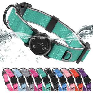 WhoseID Airtag Dog Collar | with Waterproof Air Tag Holder | QR Code Pet ID |Durable Comfortable Oxford Padded | Reflective Collar | for Outdoor Medium Dogs(Green,M,13''~19'')