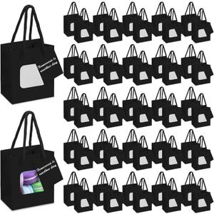 Fuutreo 50 Pcs Black Kraft Paper Gift Bags with Window 4 x 2.75 x 4.5 In, Handles & Tags for Wedding, Valentine's, Mother's Day Gift Wrap