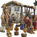 Three Kings Gifts Nativity Set for Christmas Indoor 23 Piece 5 Inch Figures with Lighted Stable, Palm Tree and Chests of Gold, Frankincense and Myrrh