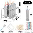 Set of 6 Stainless Steel Popsicle Molds Kit, Metal Popsicle Moulds,Homemade Ice Treat Makerwith 50 Wooden Sticks and 6 Silicone Seals and 20 Pop Bags,Cleaning Brush(Round)