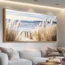 Large Canvas Wood Framed Wall Art Living Room Wall Decor For Bedroom Seaside Reed Papyrus Landscape Painting Wall Pictures Artwork Picture Office Farmhouse Home Decorations Aesthetics 24x48 In