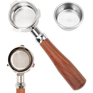 54mm Bottomless Portafilter, Espresso Accessories Fits Breville Barista Series BES870/878/880 & 54mm Breville Machines, Stainless Steel Filter Basket and Premium Mahogany Handle