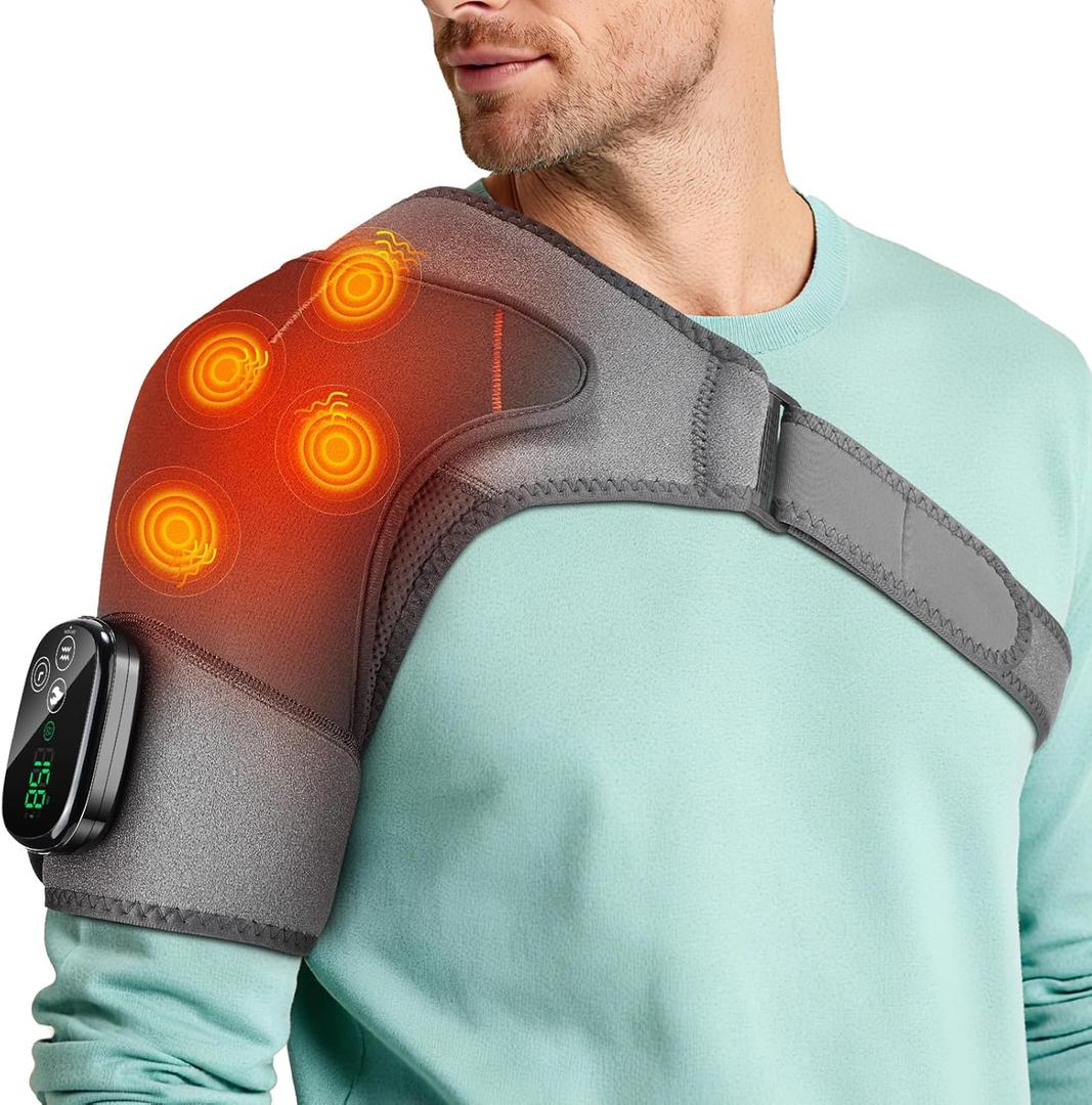 Upgraded Shoulder Heating Pad, Heated Shoulder Brace with 5 Heat Levels and 5 Vibration Modes for Men and Women Rotator Cuff, Arthritis and Frozen Shoulder Pain Relief