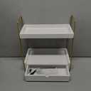 VOOTTOU 2-Tier Bathroom Counter Organizer with Drawer, Wood Bathroom Organizers and Storage for Counter Organizer, Makeup Tray for Vanity Shelf, Sink Storage for Bathroom Decor (gold+white)