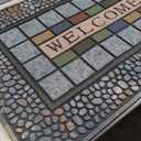 CHICHIC Rectangle Entrance Door Mat Large 24 x 36 Inch Entry Way High Traffic Area Doormat Front Door Rugs Outdoors Heavy Duty Welcome Mat, Non Slip Rubber Back Low Profile for Garage (Blue)
