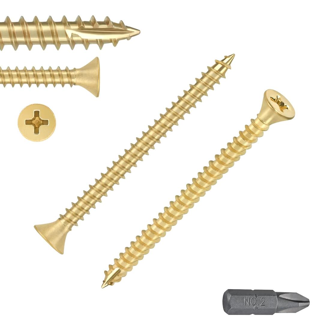 Wood Screws #9 X 3 Inch Bright Brass Flat Head Phillips Screws Coarse Thread Frearson Exterior Wood Screws Drywall Screws - 300 Pcs
