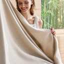Bedsure GentleSoft 100% Cotton Blanket Twin XL Size for Bed - Breathable and Lightweight, Soft Cozy Textured Herringbone Woven Summer Blanket for College Dorm, Linen Beige, 66x90 inches
