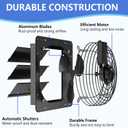 10 Inch Shutter Exhaust Fan, Aluminum Wall Mounted Exhaust Fan with Power Cord,844 CFM High Speed Automatic Louvered Vent Fan for Greenhouse, Factory,Shop,Garage, ETL Listed