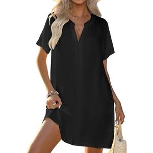 Halife Women's Swimsuit Cover Up Shirt V Neck Short Sleeve Bathing Suit Coverups Summer Beach Cover Ups, L