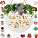 MIPON Welcome Sign for Front Door, Wall, or Porch Decor - Interchangeable Seasonal 17 Changeable Icons for All Seasons & Holidays (Spring, Summer, Fall, Winter, Easter, Christmas) - White