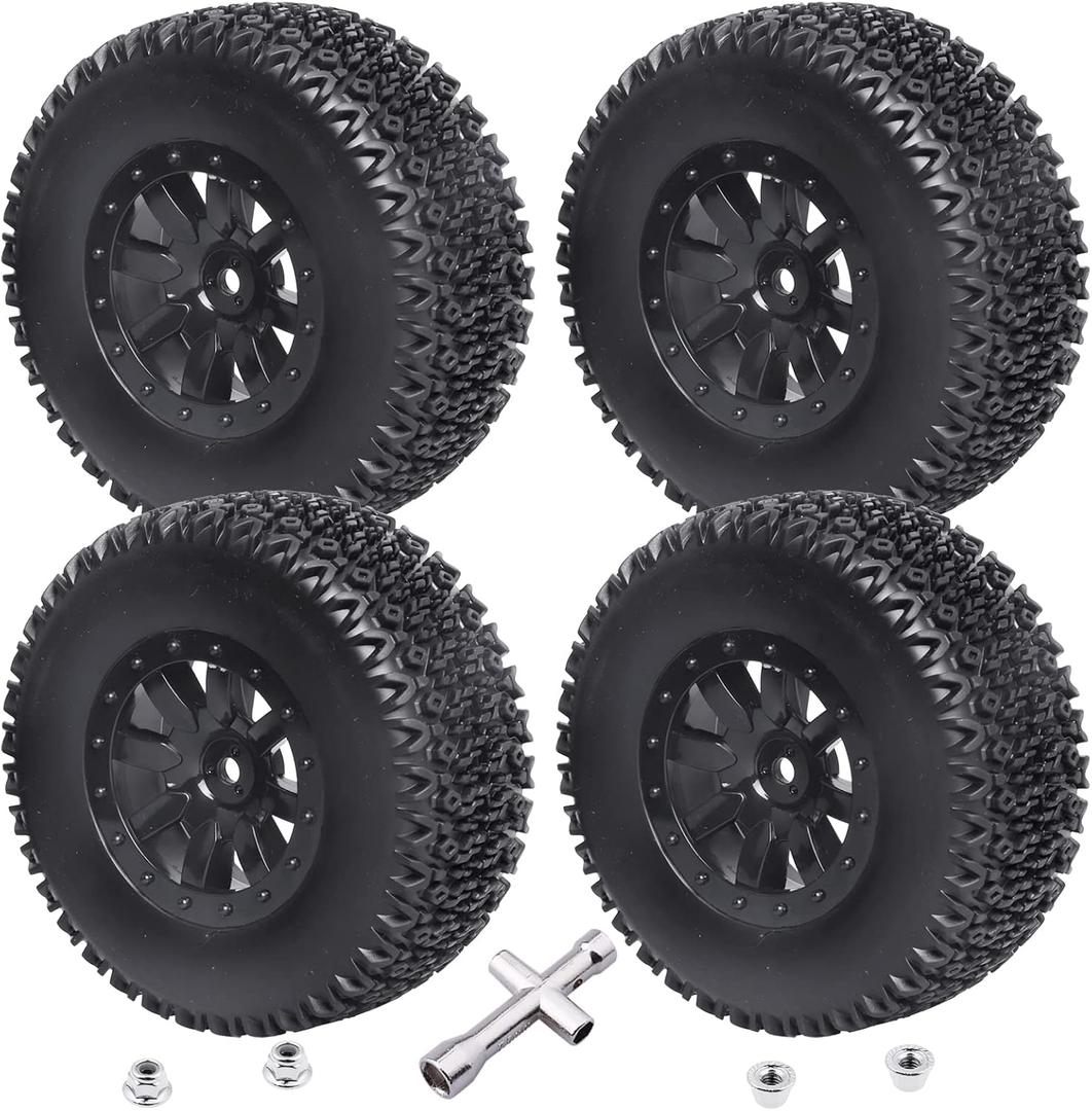 1/10 Short Course Truck Tires and Wheels for Traxxas Slash 4X4 BL-2S HSP Tamiya HPI Kyosho Losi Redcat Racing RC Model Car, Set of 4 (Style B)