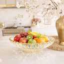 Gold Large Decorative Bowl 12'' Hand-painted Ruffle Decorative Bowl Glass Fruit Bowls Crystal Key Bowls Modern for Counter Home Decoration Table Centerpiece Kitchen Dining Room(Flat)