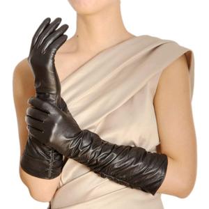 Womens Winter Long Evening Dress Texting Touchscreen Leather Gloves Sleeves Fleece Lined Ruched Elbow Length Costume (8.5, Black ( Touchscreen Function ))