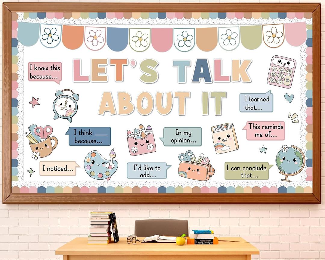 2 x Accountable Talk Bulletin Board Set Boho Lets Talk About It Bulletin Board Social Emotional Learning Paper Cuts Motivational Communication Classroom Decoration for Back to School Chalkboard Decor