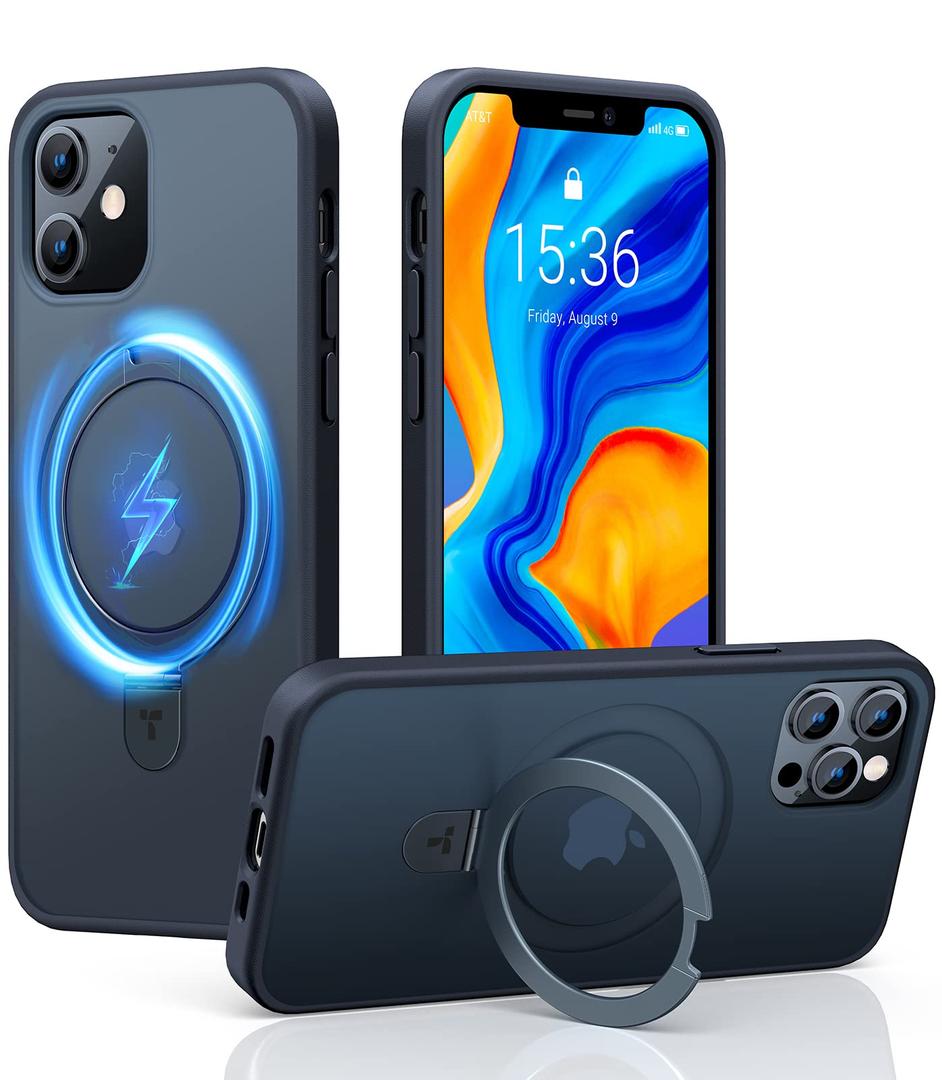 TORRAS Magnetic for iPhone 16 Case with Stand, Built-in Stand Compatible with MagSafe, 3X Military-Grade Protection, Translucent Slim Phone Case for iPhone 16 6.1'', Matte Blue