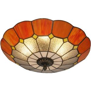 Tiffany Style Ceiling Light 16 Inch 3-Lights Vintage Pendent Stained Glass Flush Mount Ceiling Light Chandelier Lighting Fixtures for Bedroom Dining Room Living Room (Orange 16 Inch)