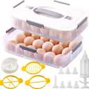 2 Layer Deviled Egg Containers with Lid, 36 Slots Deviled Egg Tray Carrier with Handle and Injector Piping Tool, Fridge Stackable Portable Clear Storage Egg Platter for Party Picnic Travel (white)