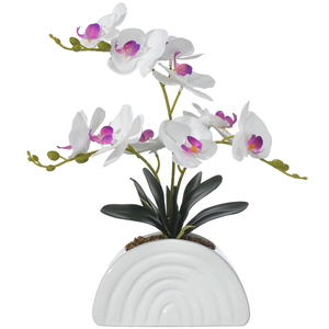 White Artificial Silk Phalaenopsis Orchid Fake Flowers Rainbow Pot Desk Decor