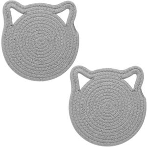 7.2 Inch Trivets for Hot Dishes, Pack of 2 Cotton Trivets for Hot Pots and Pans, Heat Resistant Hot Pads for Kitchen, Cat Ear Large Coaster Trivet Set, Hot Plate Mats for Kitchen Countertops (Light Gray)