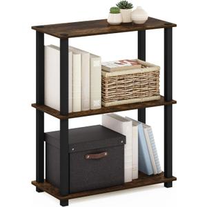 Furinno TURN-S-TUBE Storage Shelves, 3-Tier Book Shelf, Corner Shelf, Toolless Open Shelves, for Organization and Storage, Living Room, Garage, Home Office, Amber Pine