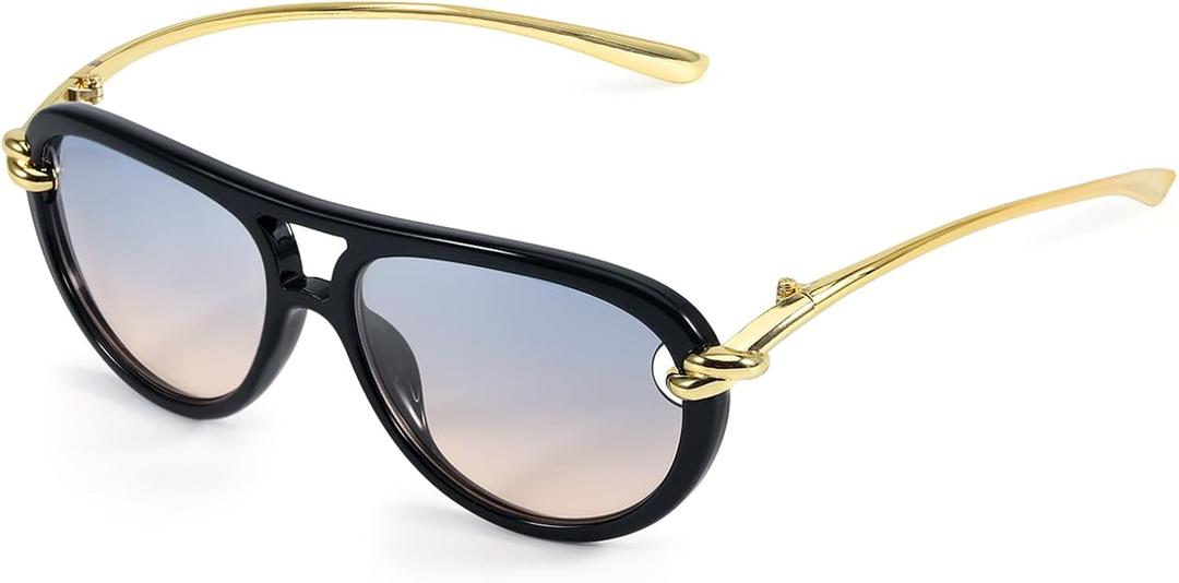 DreamCalf Oversized Aviator Sunglasses for Women with Gold Temples Trendy Large Big Double Bridge 2026 Designer Ladies Shades