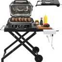 Folding Grill Stand for Ninja Woodfire Outdoor Grill Stand OG700 OG800 OG900 Series, Portable BBQ Stand Table for Ninja OO101 Woodfire Pizza Oven Also Fit Blackstone 17/22" with Hook, Wheels