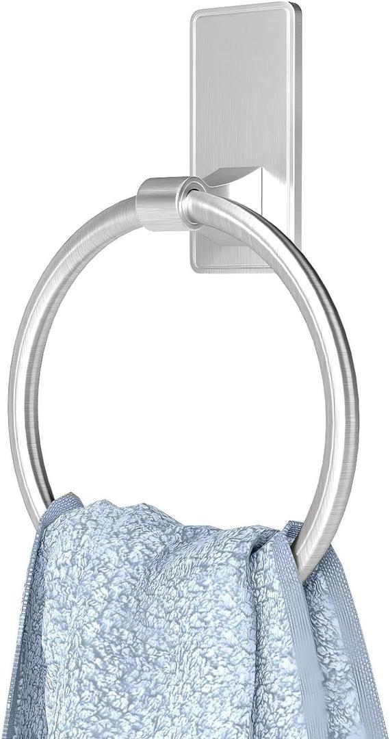Adhesive Towel Ring, Bathroom Hand Towel Holder SUS304 Heavy Duty Stick On Towel Holder for Kitchen, Brushed Nickel (1 pack)