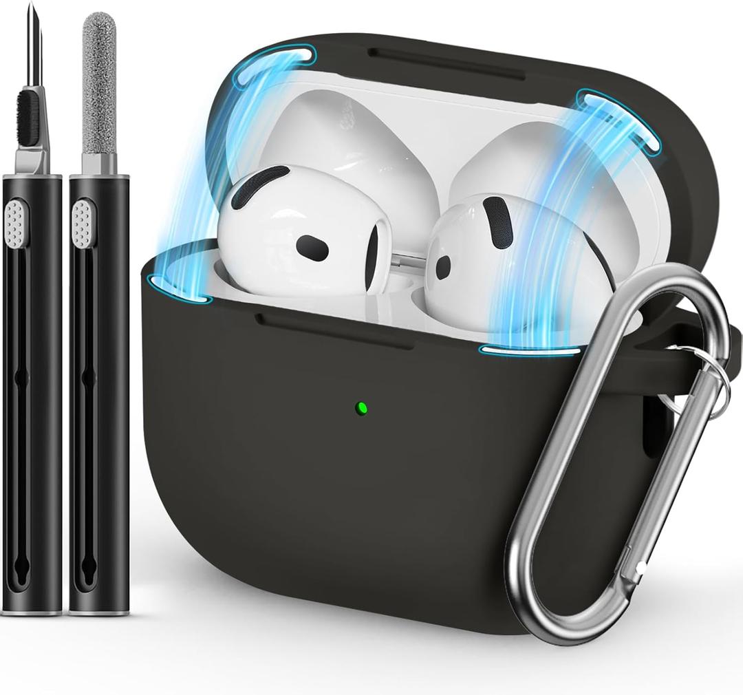 Ljusmicker for AirPods 4 Case 2024 with Cleaner Kit,Soft Silicone Protective Cover for Apple AirPods 4th Generation Cases for Women Men,AirPod 4 Case Accessories with Keychain-Magnetic Black