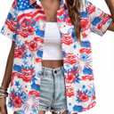 American Flag Shirt Women Patriotic Shirts 4th of July Tops USA Hawaii Floral Blouses Memorial Day Button Down Shirts (M)