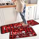 Buffalo Plaid Valentine's Day Kitchen Rugs Set of 2, Red Truck Love Heart Decorative Non-Slip Mats Seasonal Holiday Wedding Party Profile Floor Mat for Home Kitchen (17"x47"+17"x30", Color-100)