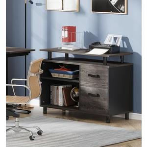 TribesignsFile Cabinet, Shaped Office Desk with Drawers and Storage Shelves, Gray