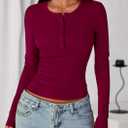 PRETTYGARDEN Womens Casual Long Sleeve Tops 2026 Fall Crew Neck Fitted Henley Shirts Basic Tee Blouse Knit Going Out Outfits (XXL)